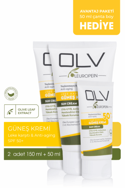 OLV SPF 50+ Yaşlanma Karşıtı & Leke Karşıtı Güneş Kremi Seti 2×150 ml – 50 ml Hediye Paket