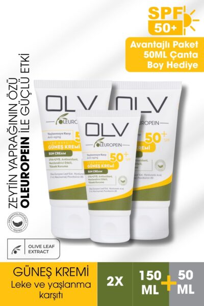 OLV SPF 50+ Yaşlanma Karşıtı & Leke Karşıtı Güneş Kremi Seti 2×150 ml – 50 ml Hediye Paket
