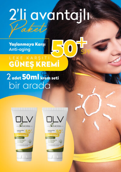 OLV SPF 50+ Yaşlanma Karşıtı & Leke Karşıtı Güneş Kremi (2*50 ml) (2’li Avantajlı Paket)