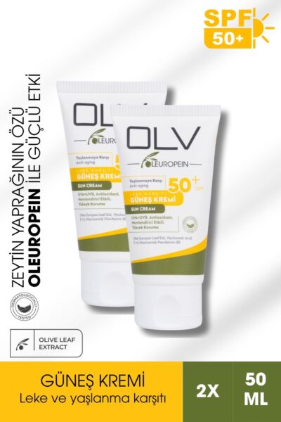 OLV SPF 50+ Yaşlanma Karşıtı & Leke Karşıtı Güneş Kremi (2×50 ml) (2’li Avantajlı Paket)